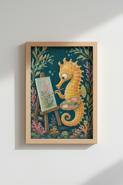 Seahorse Art Print | Whimsical Ocean Painting, Creative Nursery &amp; Bathroom Decor