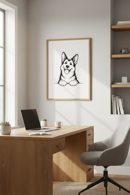 Corgi Outline Wall Art Print | Dog Lover Decor | Minimalist Poster | Cute Pet Print | Happy Corgi Art | Kids Room Decor