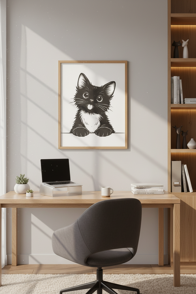 Cute Cartoon Black Cat Wall Art Print | Kids Room Decor | Whimsical Animal Poster | Playful Pet Lover Gift