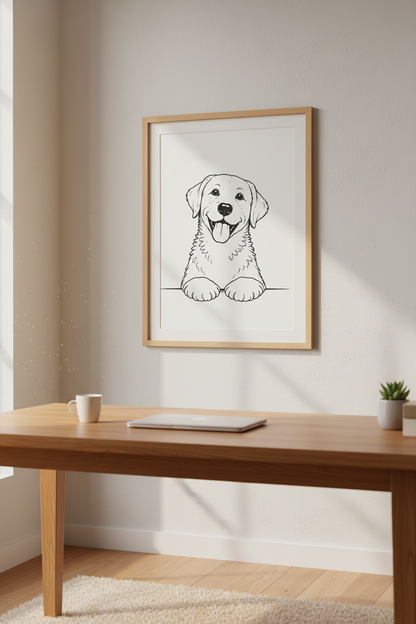 Minimalist Labrador Puppy Wall Art Print | Nursery Decor | Happy Doggy Sketch Poster | Black and White Line Art | Pet Lover Gift