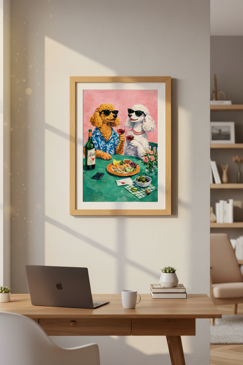 Eclectic Poodle Dog Art Print | Fun Kitchen Decor | Whimsical Animal Poster | Unframed, Framed &amp; Digital Art