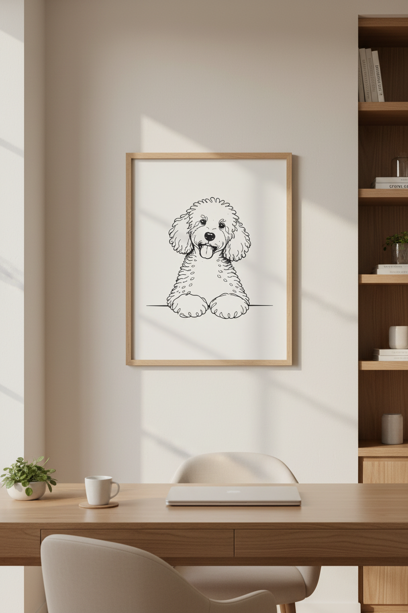 Cute Poodle Wall Art Print | Dog Lover Decor | Minimalist Puppy Poster | Pet Nursery Art | Black and White Dog Drawing