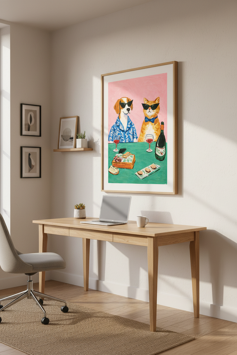 Eclectic Pop Art Dog &amp; Cat Wall Art Print | Kitchen Decor | Whimsical Animal Poster | Unframed, Framed, Digital Download