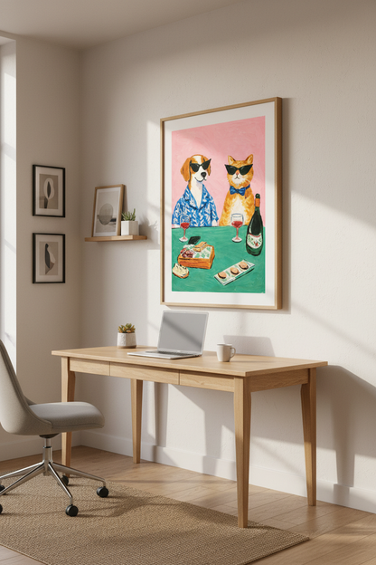 Eclectic Pop Art Dog &amp; Cat Wall Art Print | Kitchen Decor | Whimsical Animal Poster | Unframed, Framed, Digital Download