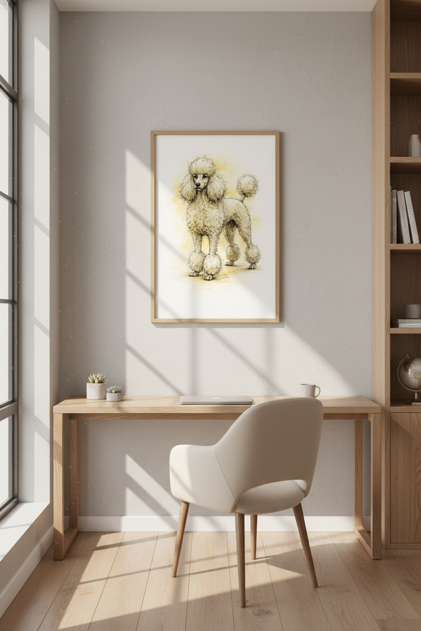 Watercolor Doodle Poodle Wall Art Print | Dog Lover Decor | Cute Pet Animal Poster | Sketchy Beige Golden Puppy Room Art