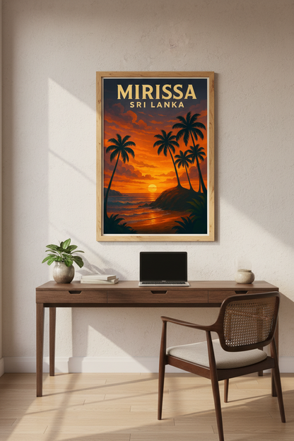 Mirissa Sri Lanka Travel Art Print | Tropical Sunset Beach Wall Art | Retro Coastal Decor | Instant Download Poster