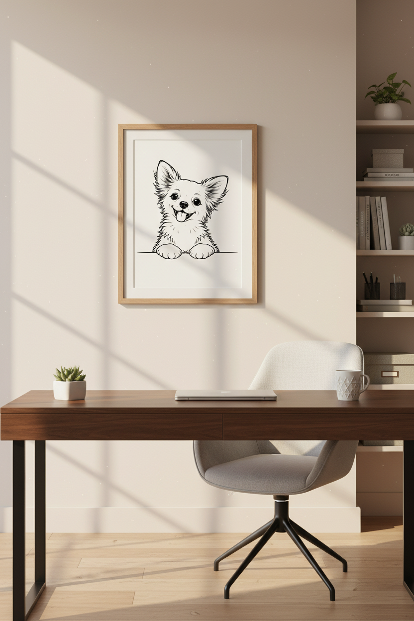 Minimalist Cute Puppy Wall Art Print | Kids Room Decor | Whimsical Dog Lover Poster | Unframed, Framed &amp; Digital Art