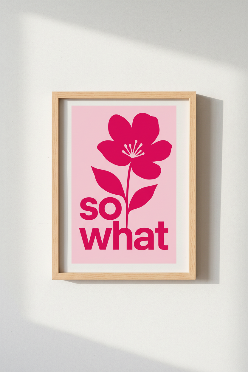 Preppy Pink Wall Art | Floral Typography Poster, Aesthetic Dorm Room Decor