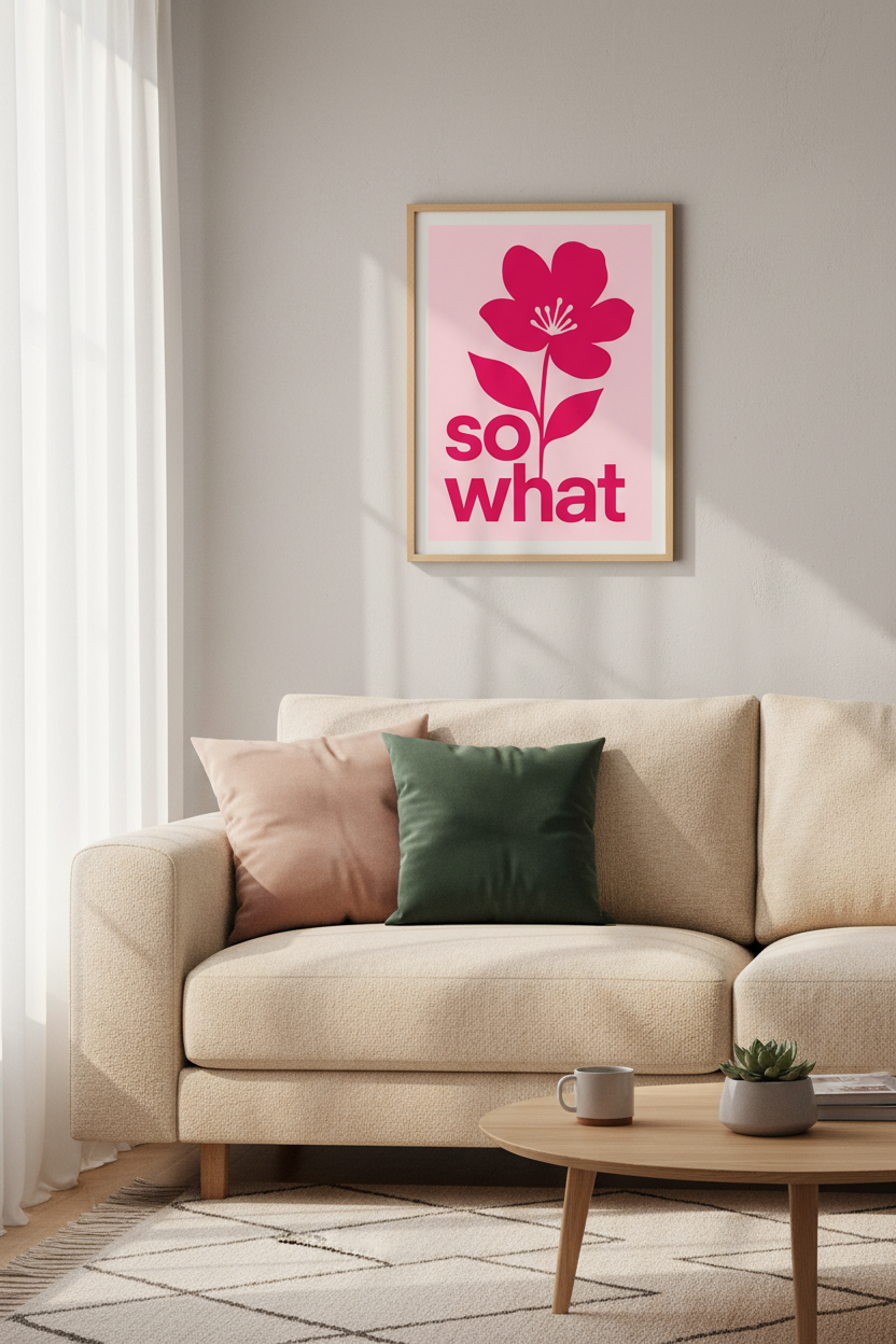 Preppy Pink Wall Art | Floral Typography Poster, Aesthetic Dorm Room Decor