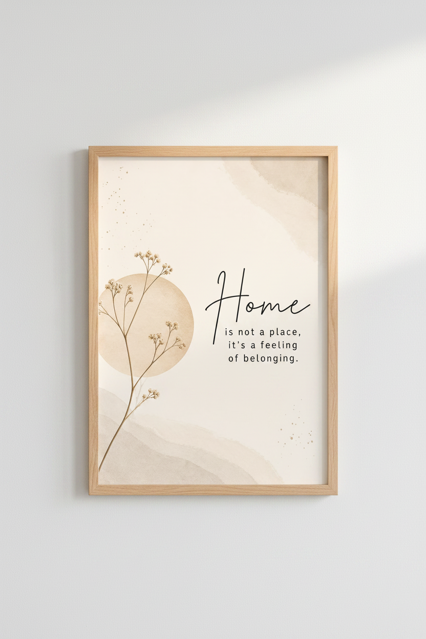 Home Is Not A Place Quote Print | Neutral Boho Botanical Wall Art | Minimalist Poster