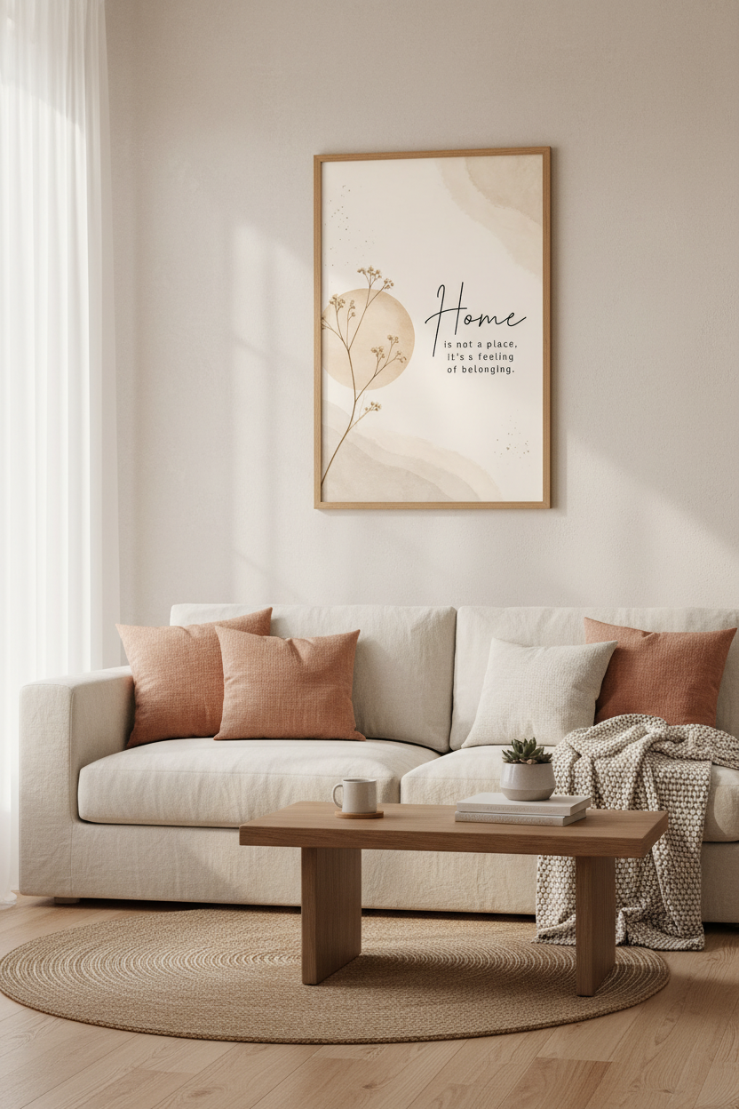 Home Is Not A Place Quote Print | Neutral Boho Botanical Wall Art | Minimalist Poster