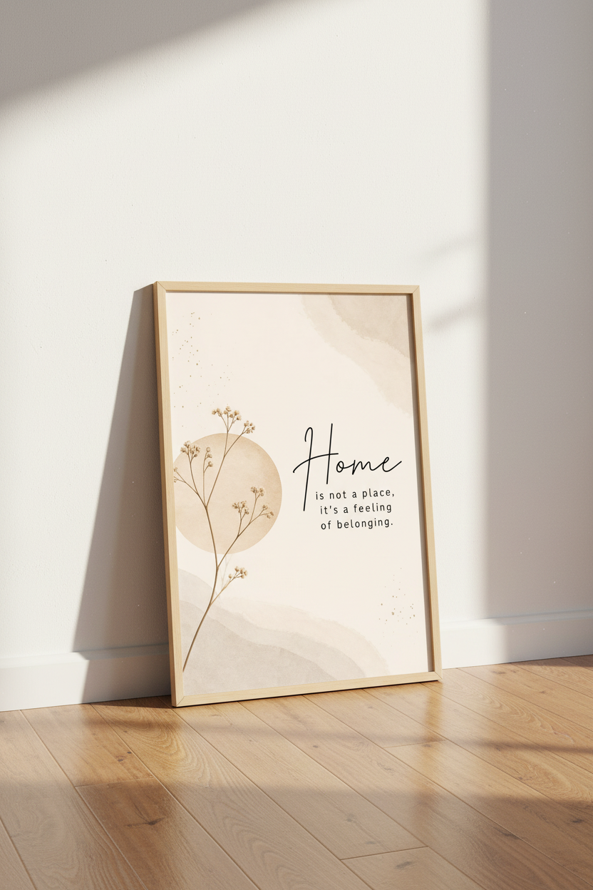 Home Is Not A Place Quote Print | Neutral Boho Botanical Wall Art | Minimalist Poster