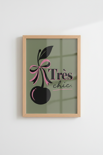 Tres Chic Cherry Wall Art Print | Parisian Bow Decor | Coquette Aesthetic Poster