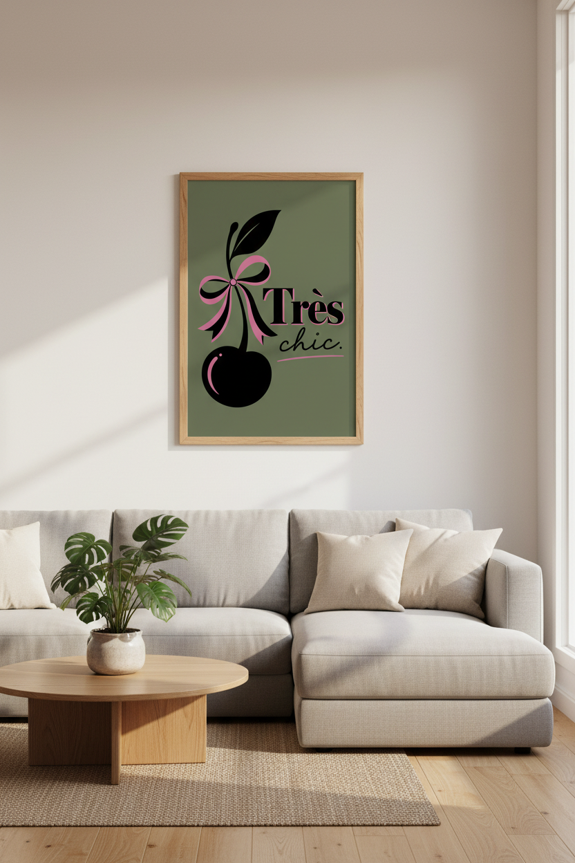 Tres Chic Cherry Wall Art Print | Parisian Bow Decor | Coquette Aesthetic Poster