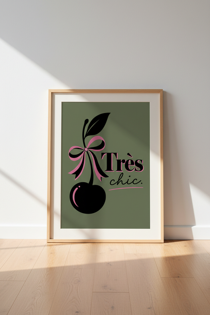 Tres Chic Cherry Wall Art Print | Parisian Bow Decor | Coquette Aesthetic Poster