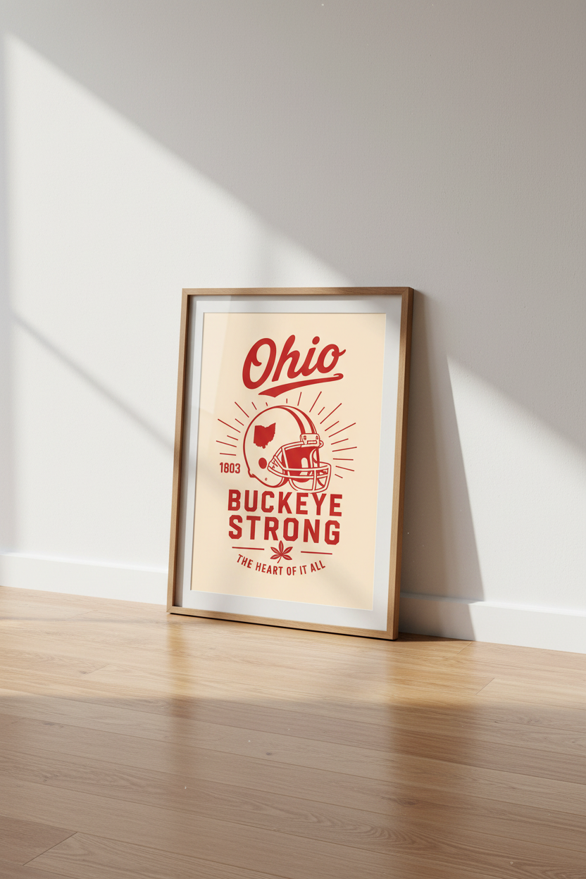 Ohio Buckeye Strong Wall Art | Retro Sports Poster | Man Cave Decor Art