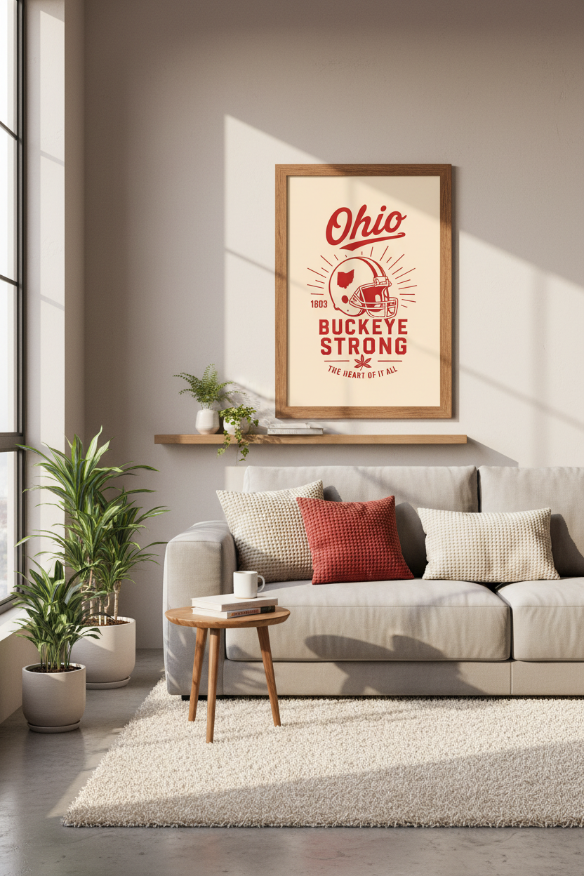 Ohio Buckeye Strong Wall Art | Retro Sports Poster | Man Cave Decor Art