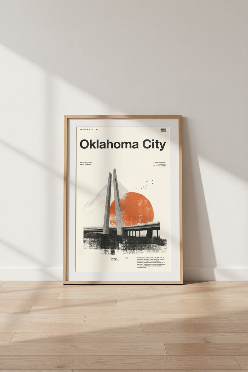 Oklahoma City Wall Art Print | Modern Travel Poster | Minimalist OKC Decor