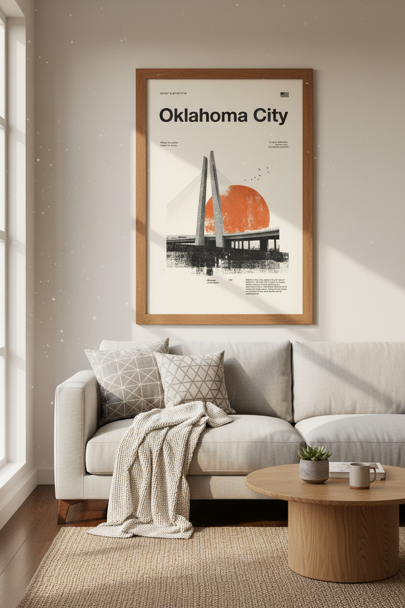 Oklahoma City Wall Art Print | Modern Travel Poster | Minimalist OKC Decor