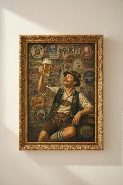 Beer Wall Art Print | Rustic Bavarian Style, Warm Tones Decor | Poster