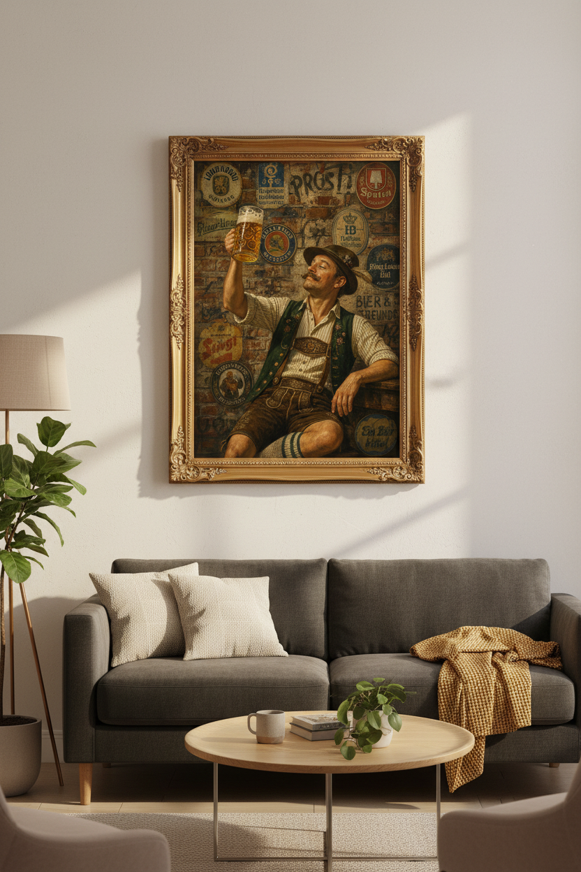 Beer Wall Art Print | Rustic Bavarian Style, Warm Tones Decor | Poster