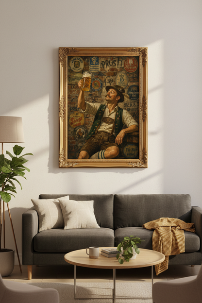 Beer Wall Art Print | Rustic Bavarian Style, Warm Tones Decor | Poster