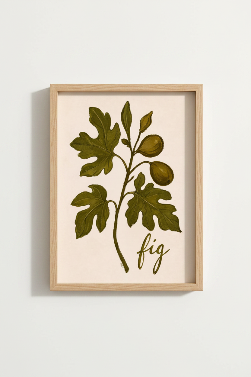 fig leaf wall art | Minimalist olive tones, living room decor