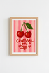 Coquette Cherry Wall Art Print | Preppy Pink Poster | Trendy Girly Decor
