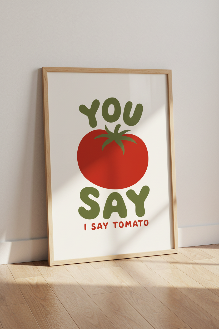 You Say Tomato Art Print | Retro Kitchen Decor | Chunky Red Vegetable Poster