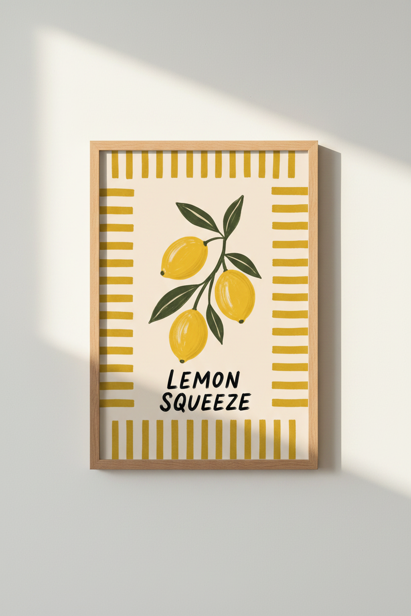 lemon wall art | Minimalist Citrus Theme, Sunlit Yellow | Living Room Decor