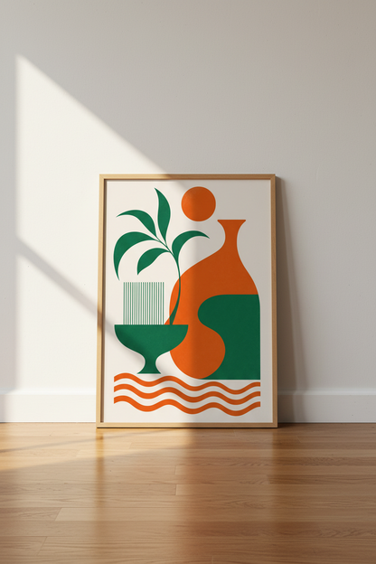 Abstract Botanical Still Life Wall Art Print | Modern Boho Decor | Terracotta Poster