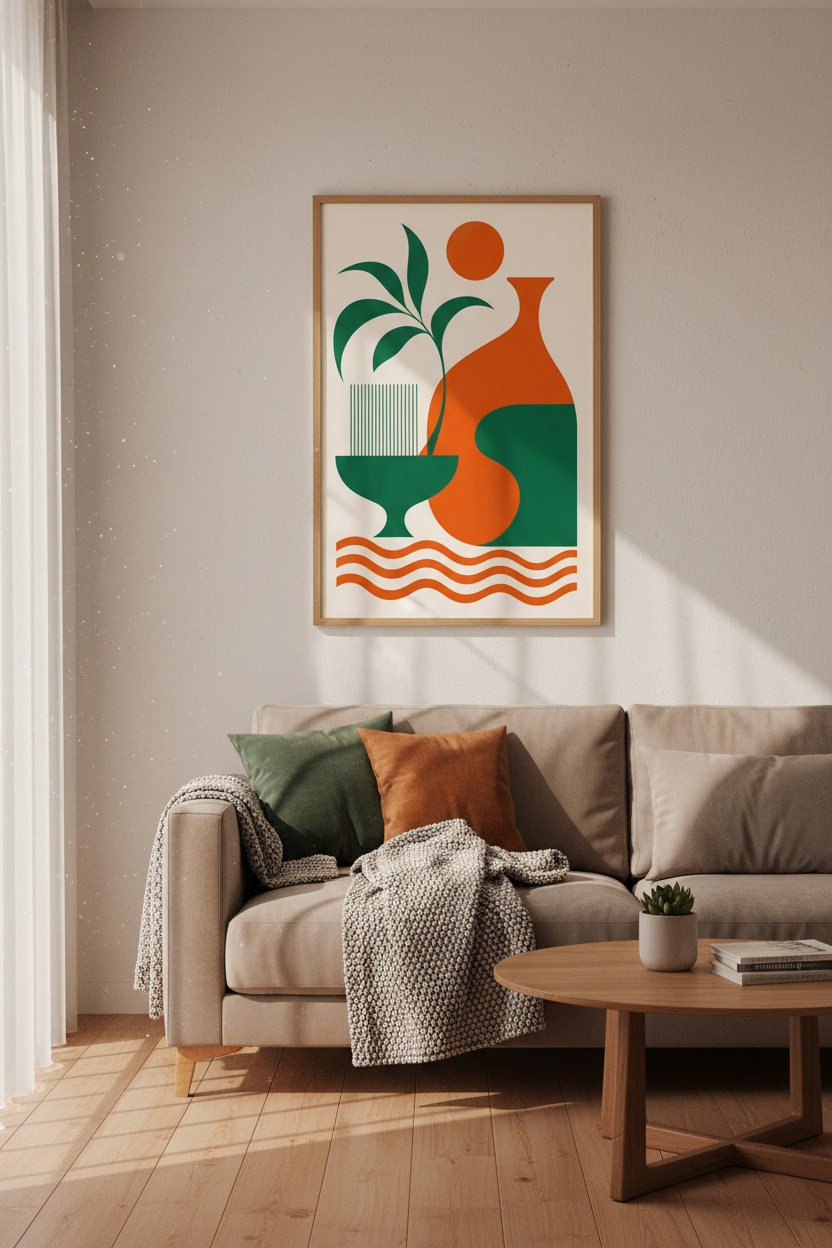 Abstract Botanical Still Life Wall Art Print | Modern Boho Decor | Terracotta Poster