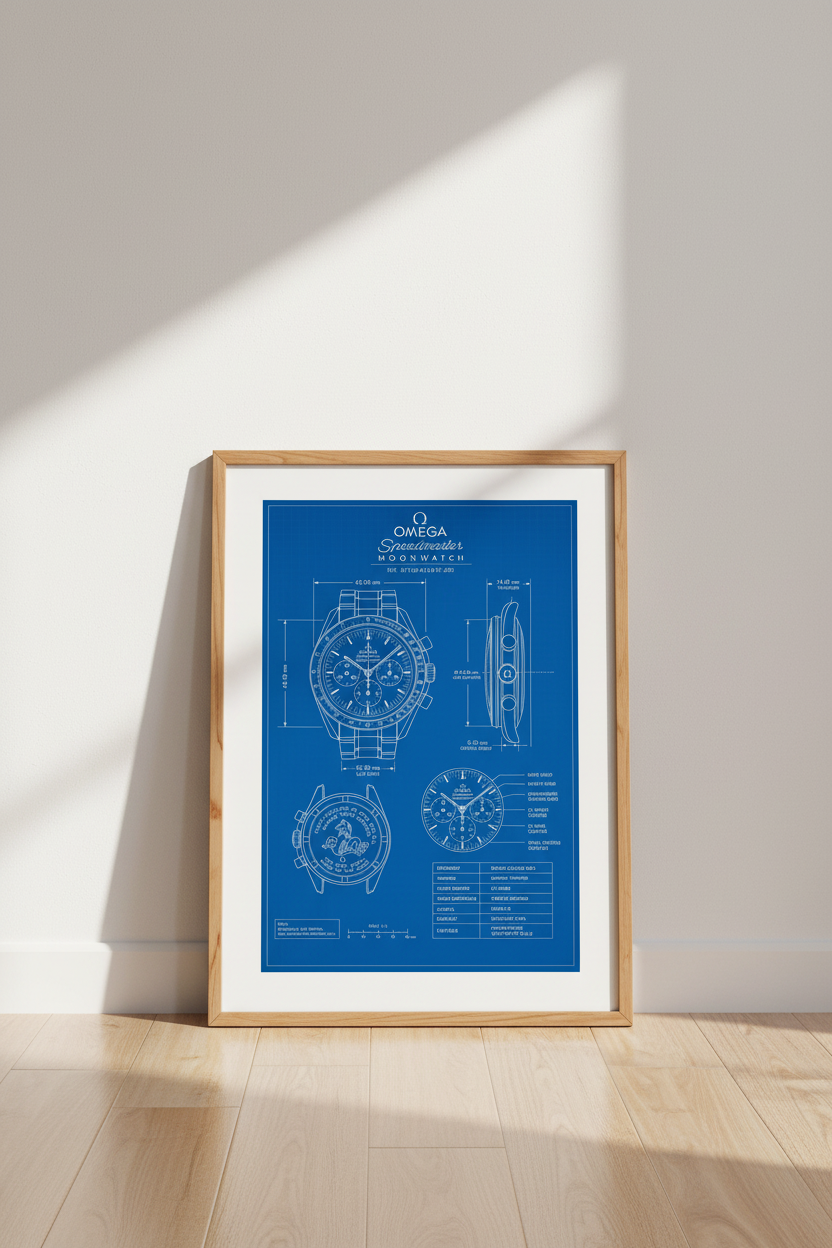 Omega Speedmaster Moonwatch Blueprint | Blue Horology Print, Office Decor