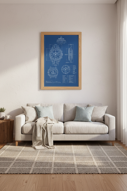 Omega Speedmaster Moonwatch Blueprint | Blue Horology Print, Office Decor