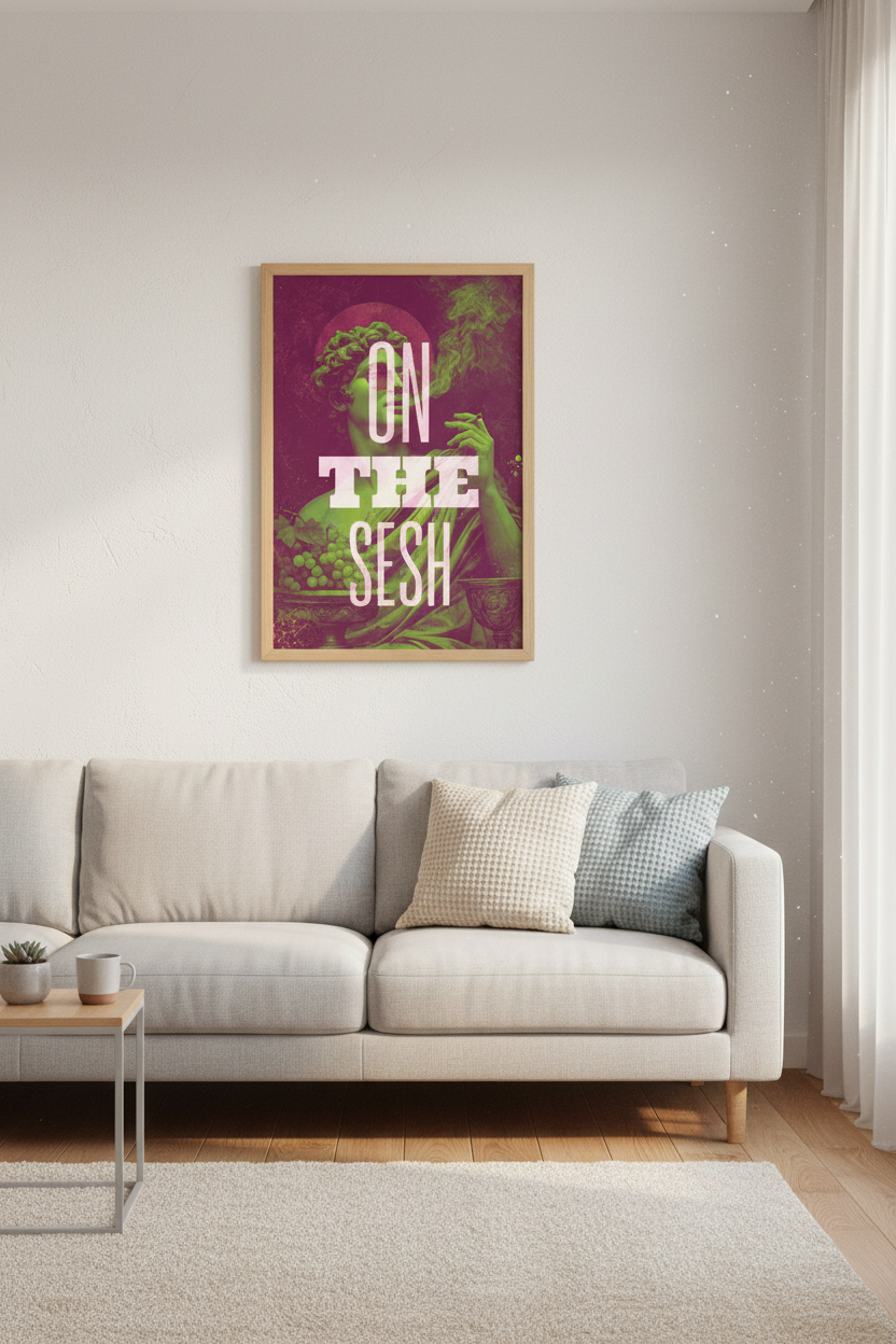 On The Sesh Wall Art | Greek Statue Altered Art, Green &amp; Purple Dorm Decor