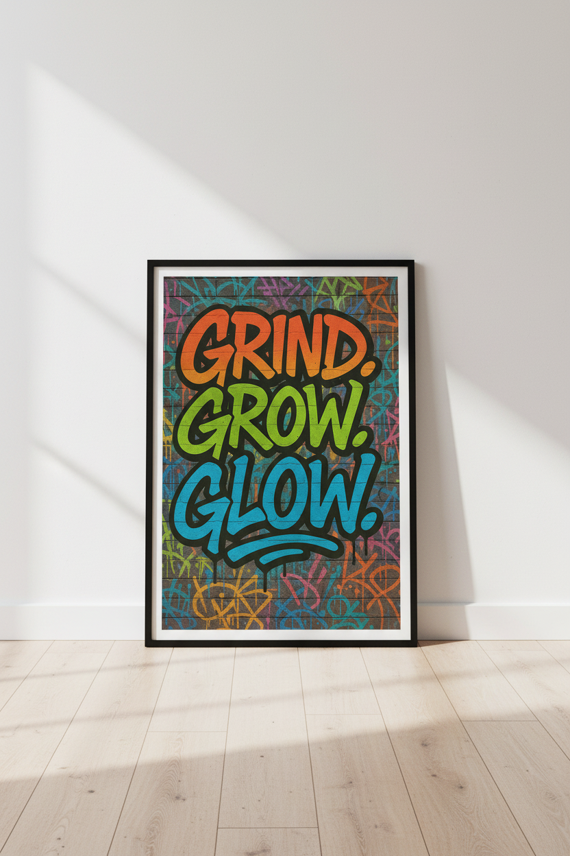 Grind Grow Glow Graffiti Wall Art Print | Motivational Street Art Poster | Urban Home Decor | Colorful Inspirational Wall Hanging