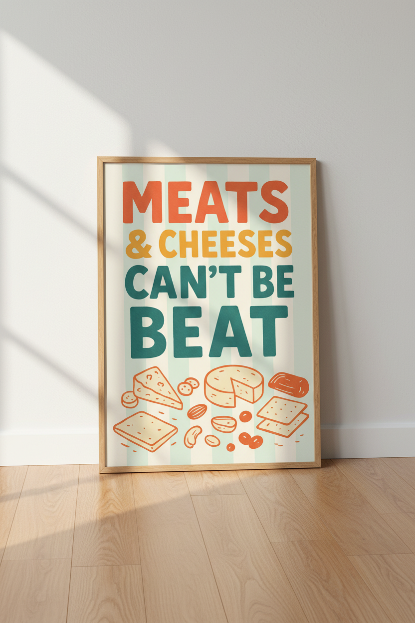 Retro Foodie Kitchen Wall Art | Meats &amp; Cheeses Kitchen Decor | Cozy Dining Room Poster | Charcuterie Digital Print Gift