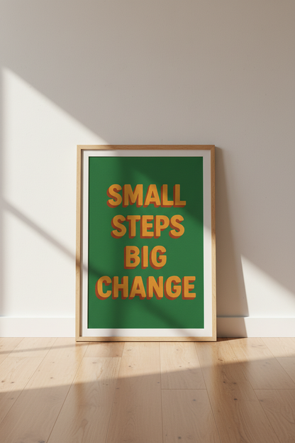 Retro Small Steps Big Change Wall Art Print | Office Decor | Motivational Quote Framed Poster | Ready to Hang Gift