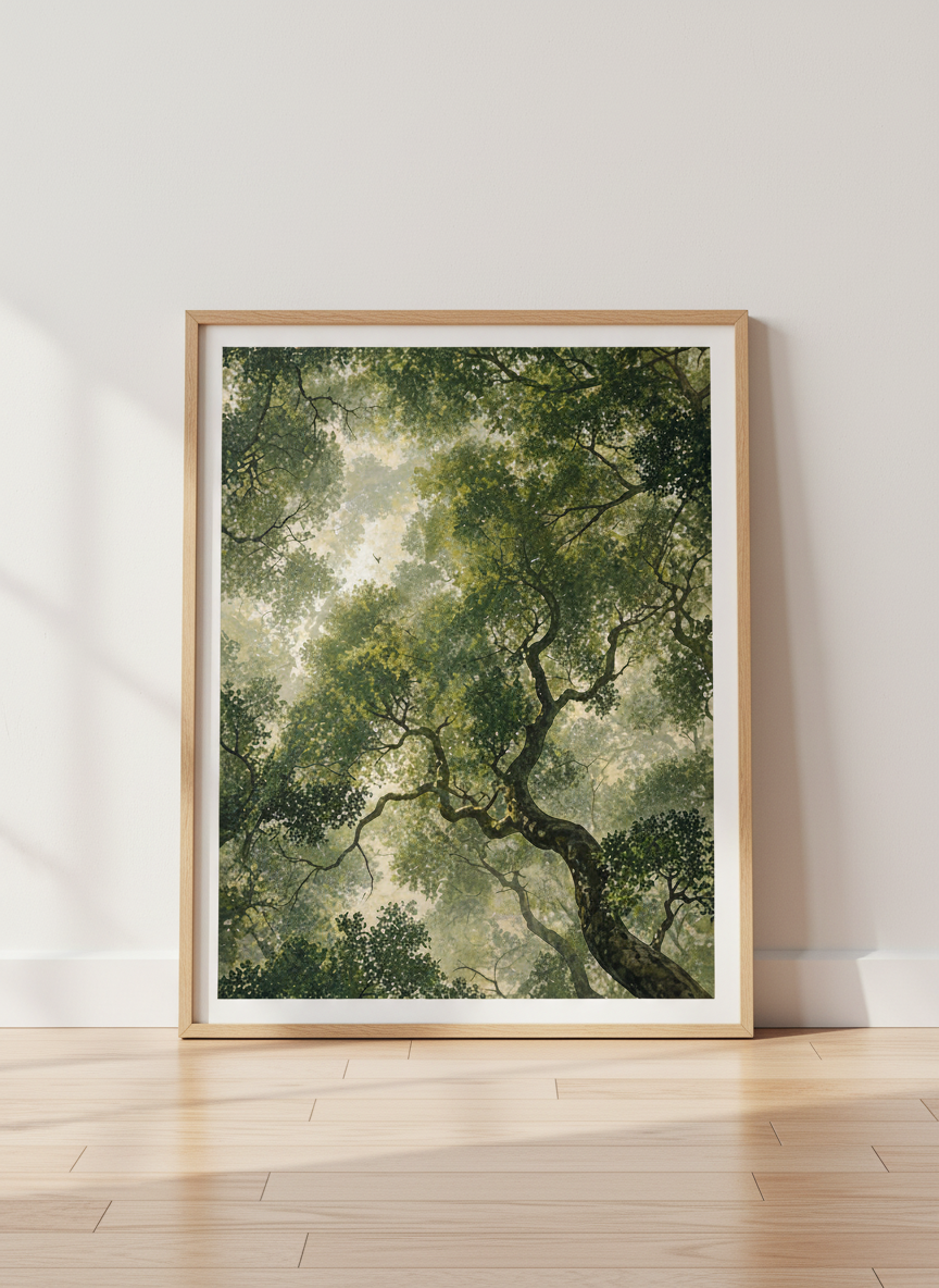 Enchanted Forest Canopy | Green Nature Art Print, Woodland Decor