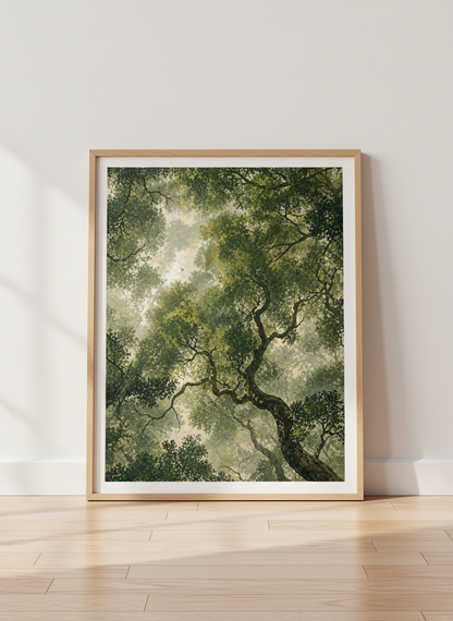 Enchanted Forest Canopy | Green Nature Art Print, Woodland Decor