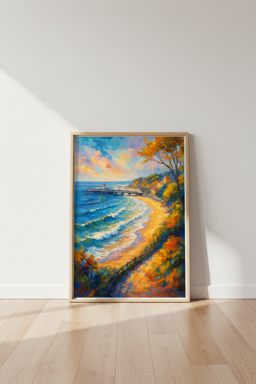 Impressionist Ocean Pier Wall Art Print | Coastal Living Room Decor | Vibrant Beach Aesthetic Poster