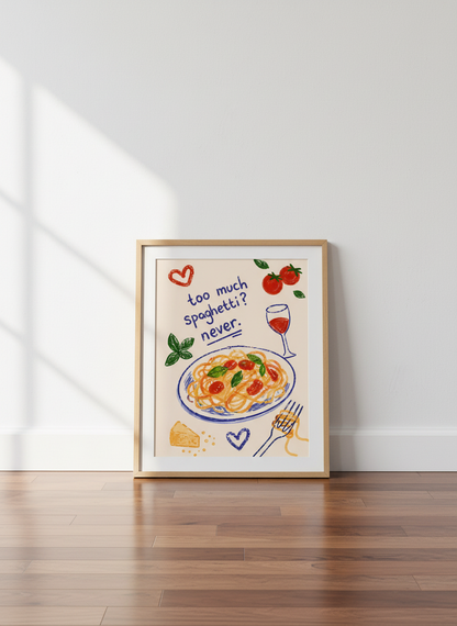Spaghetti Wall Art Print | Kitchen Decor | Food Illustration Poster
