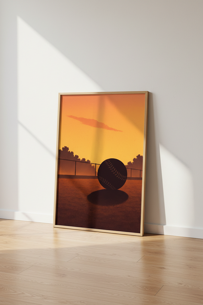 Minimalist Baseball Sunset Art Print | Sports Fan Decor | Aesthetic Framed Wall Art | Ready to Hang Poster Gift