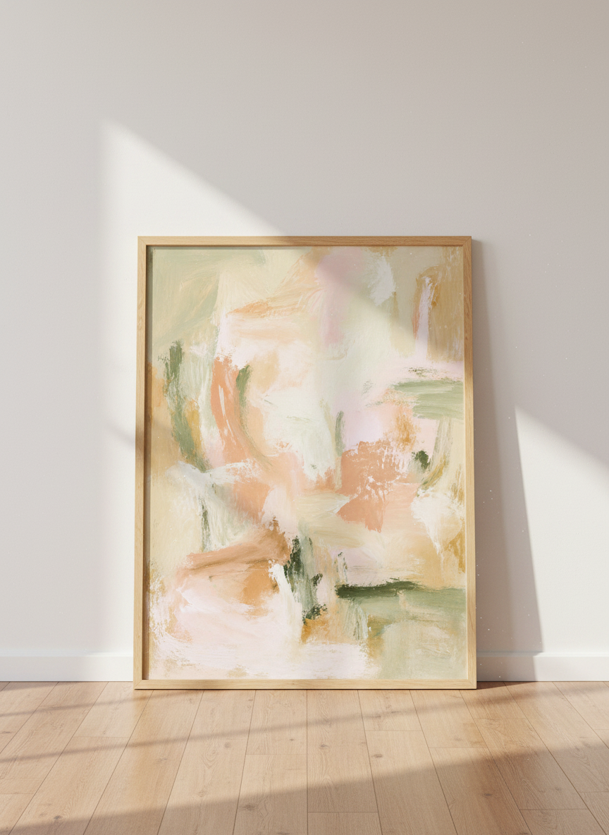 Abstract Art Print | Bohemian Wall Decor | Muted Pink &amp; Sage Green Framed Art | Modern Poster for Living Room &amp; Bedroom