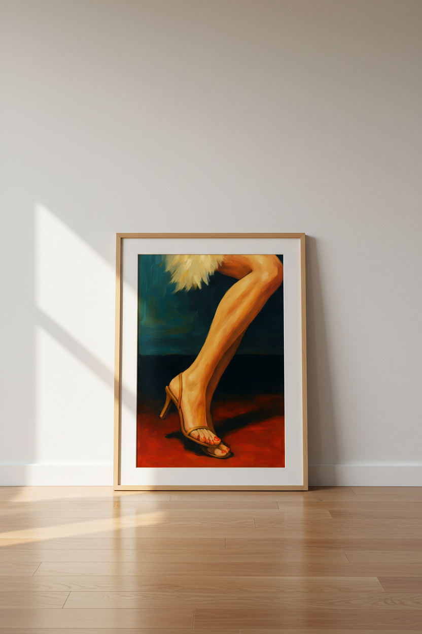 Vibrant Figure Painting Wall Art Print | Bedroom Decor | Playful Glamour Framed Poster | Ready to Hang Mid-Century Modern