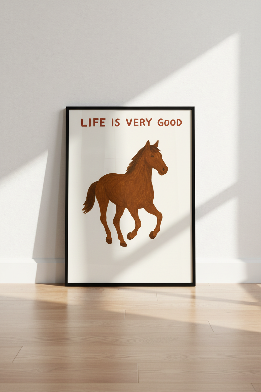 Minimalist Horse Wall Art Print | Farmhouse Decor | Life Is Very Good Poster | Equestrian Art | Modern Nursery Digital Download