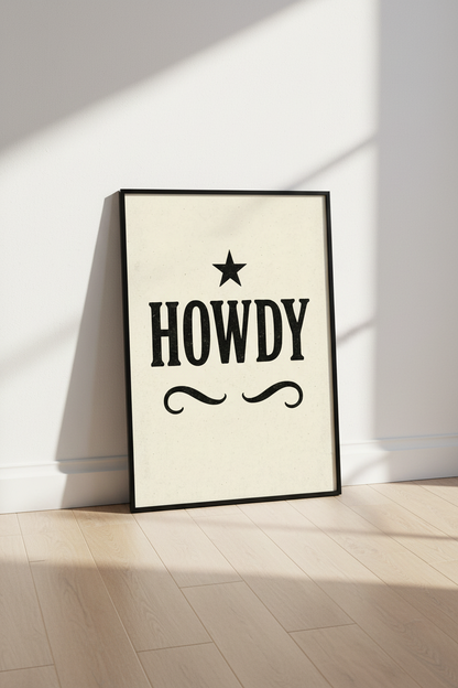 Rustic "Howdy" Western Wall Art Print | Farmhouse Decor | Minimalist Poster | Country Sign | Digital Download &amp; Framed Options