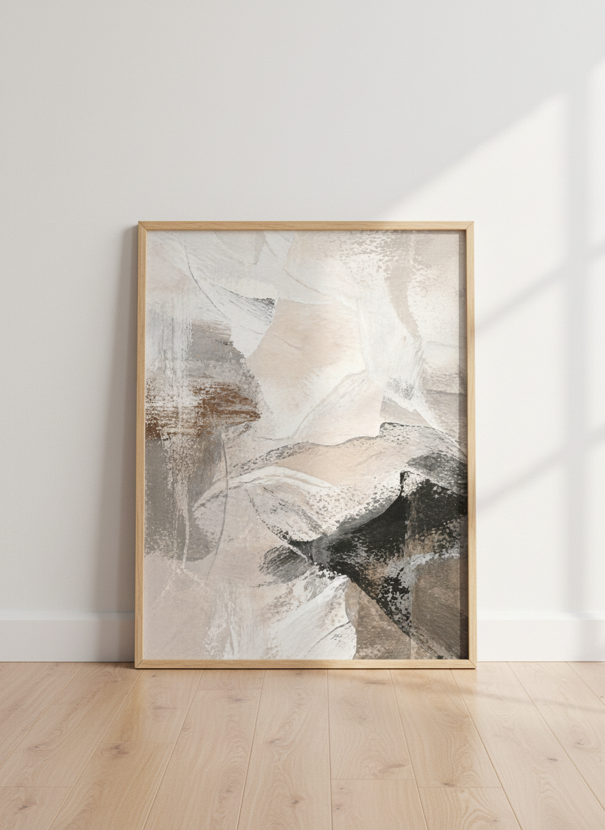 Abstract Neutral Wall Art Print | Modern Living Room Decor | Beige Black Gray Aesthetic Poster | Minimalist Art