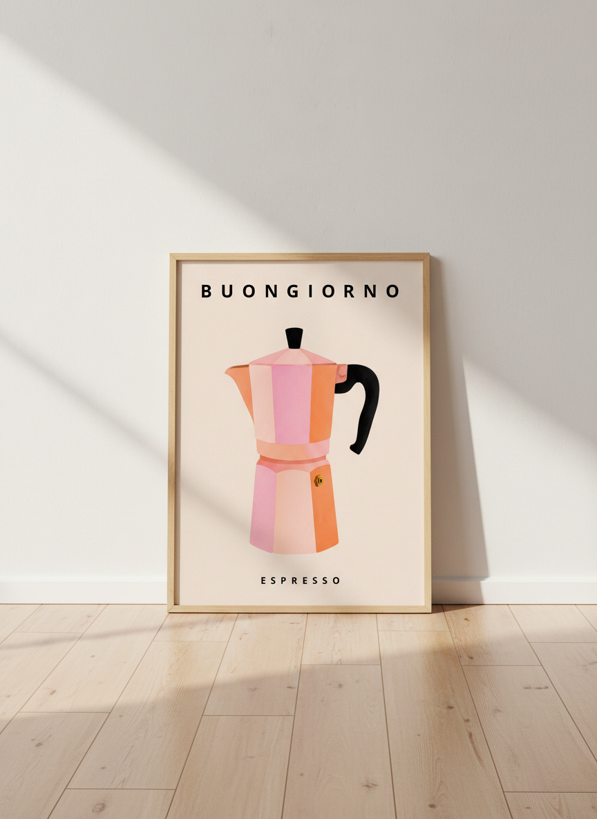 Minimalist Moka Pot Wall Art Print | Kitchen Decor | Boho Coffee Poster | Italian Espresso Home Decor | Digital &amp; Framed Options