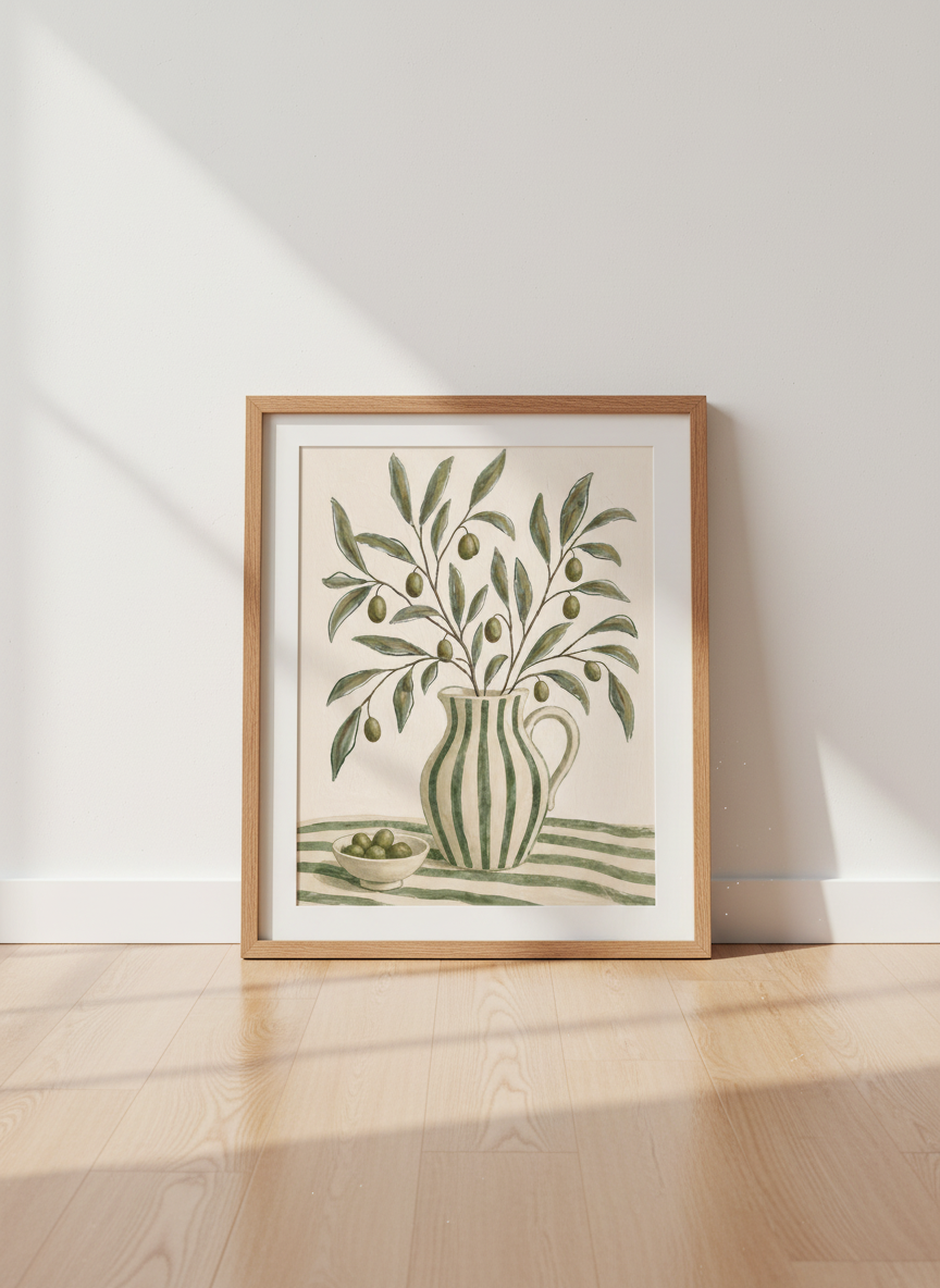 Mediterranean Olive Branch Wall Art Print | Kitchen Decor | Boho Rustic Farmhouse Poster Print | Digital Download